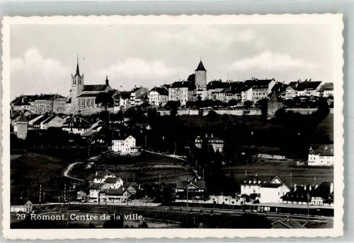 1680 Romont FR Foto AK Bahnhof Zentrum Kirche