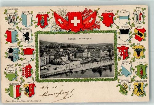 8000 Zürich 1905 Prägedruck Sonnenquai Wappen