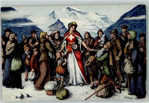 WK I Flüchtlinge suchen Schutz Propaganda WK I Edition Guggenheim Zürich 15225 Helvetia Künstlerkarte