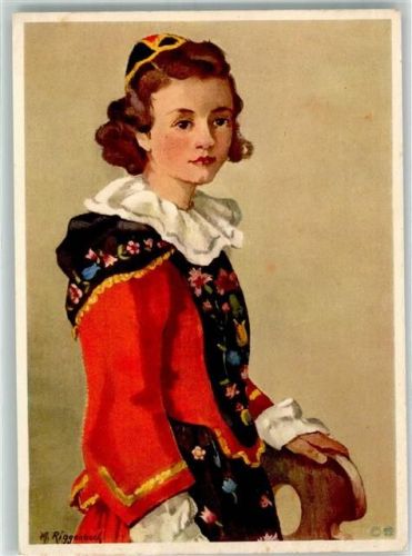 Künstlerkarte sign. Riggenbach Costumes Suisse Tracht