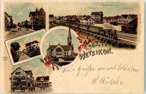 8620 Wetzikon ZH 1900 BOAKC Eisenbahn Lithographie