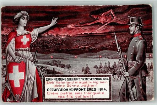 Grenzbesetzung 1914 Erinnerung Propaganda WK I Helvetia Künstlerkarte