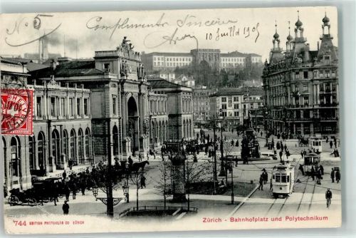 8000 Zürich 1909 - Bahnhofplatz Escherdenkmal Tram