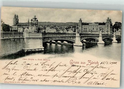 8000 Zürich 1900 Foto AK Hotel Bellevue Obere Brücke