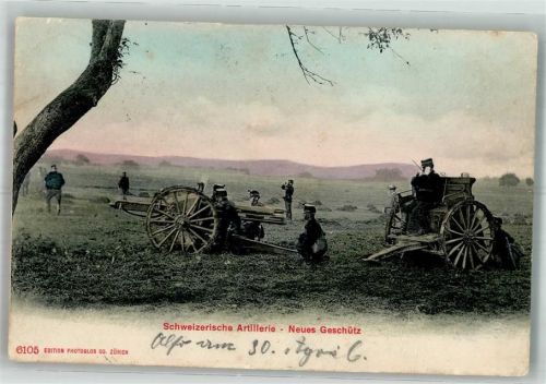 Neues Artilleriegeschütz in Feuerstellung Editon Photoglob 6105 Militär Schweiz 1906