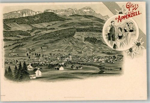 9050 Appenzell Lithographie Tracht