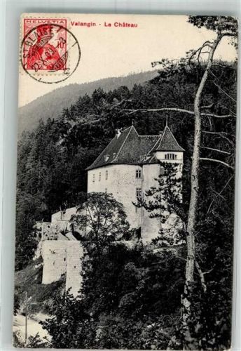 2042 Valangin 1909 Foto AK Schloss Briefmarke Bildseite