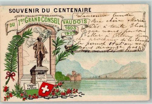 1261 Le Vaud 1903 Lithographie Denkmal Souvenir du Centenaire