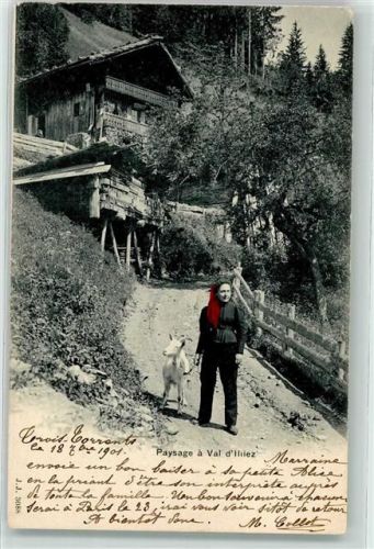 1873 Val-d'Illiez 1901 - Bäuerin mit Ziege