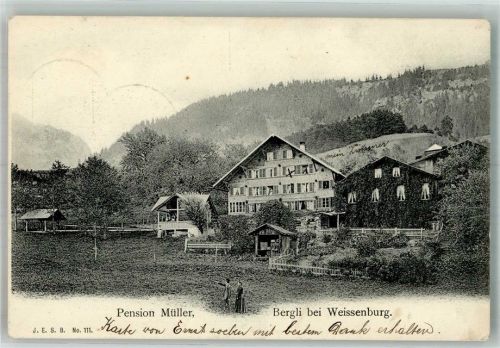 3764 Weissenburg 1905 Foto AK Bergli Pension Müller