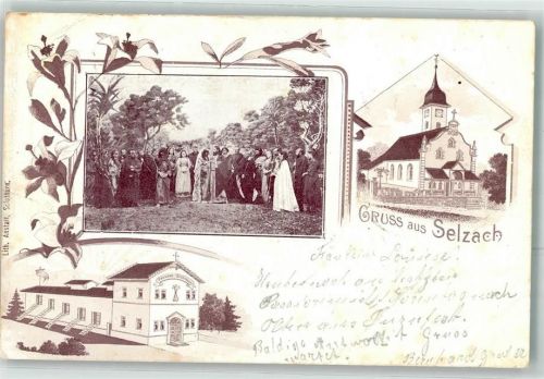 2545 Selzach 1901 Gebrauchsspuren Hochzeit Gruppenfoto Kirche Lithographie