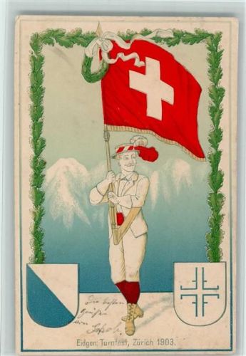 8000 Zürich 1903 Lithographie / Prägedruck Turnfest 1903 - Wappen, Fahnenträger AK