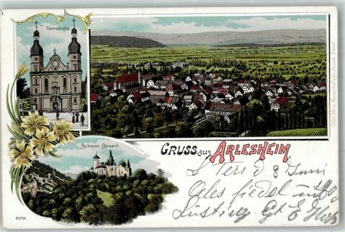 4144 Arlesheim 1900 Lithographie Domkirche Schloss Birseck