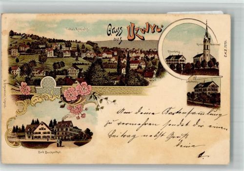 9240 Uzwil 1898 BOAKC Lithographie Pfarrhaus Schulhaus Bad Buchenthal