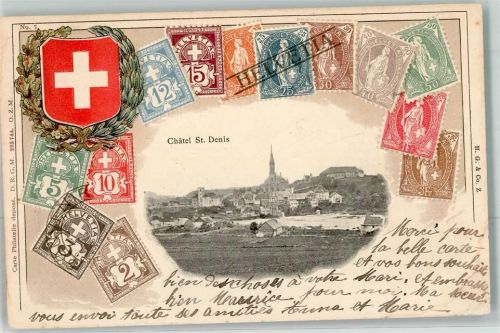 1618 Châtel-St-Denis Prägedruck Briefmaren Wappen Lithographie