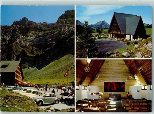 Schwägalp - Restaurant Talstation mit Säntis Bergkapelle mit Stockberg VW-Käfer