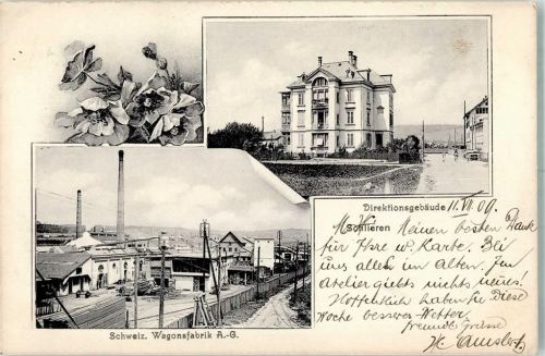 8952 Schlieren 1909 Foto AK Fabrik -Waggons AG Direktionsgebäude Feldpost Militärsache