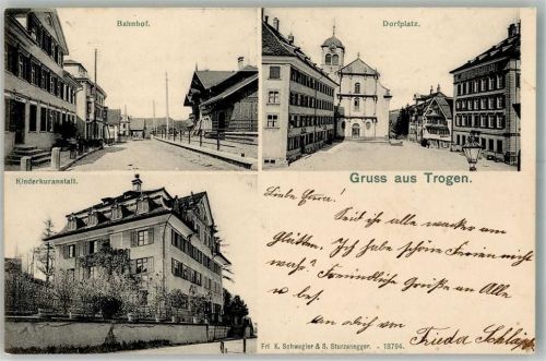 9043 Trogen 1903 Foto AK Bahnhof Kinderkuranstalt Dorfplatz