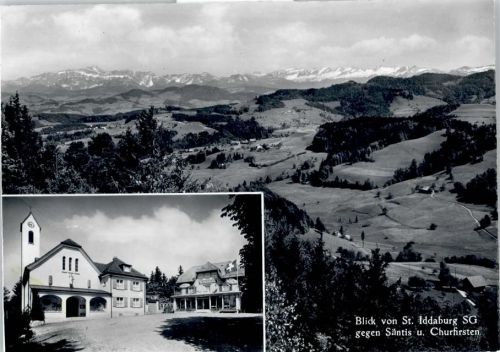 9534 Gähwil - Blick von St. Iddaburg, Säntis, Churfirsten