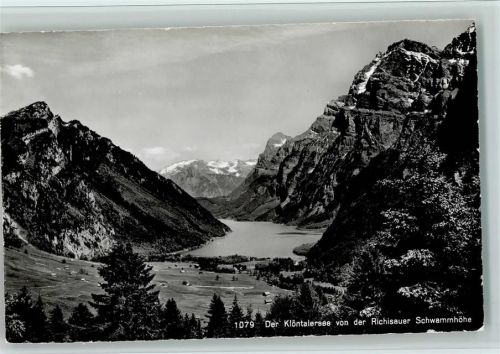 8750 Klöntal - Der Klöntalersee von der Richisauer Schwanmmhöhe Gasthof Vorauen hinten am Klöntaler-See