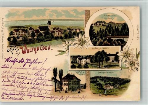 9427 Wolfhalden 1899 BOAKC LithographieBrücke beim Lindenberg Friedberg Appretur Gasthaus Schönenbühlerbad Verlag Künzli Nr 2062