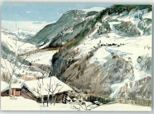 7180 Disentis Mustér Künstlerkarte Vorder Rheintal sign. Adrie Van Schagen Aquarell