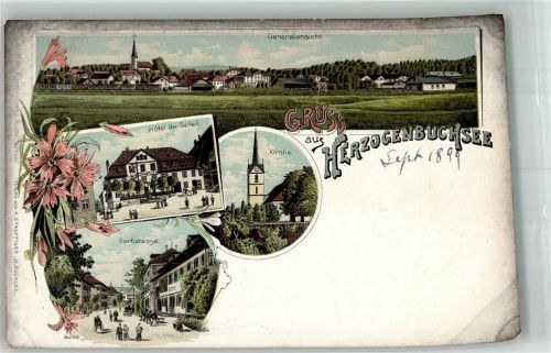 3360 Herzogenbuchsee Gebrauchsspuren Hotel du Soleil Kirche Dorfstrasse Lithographie Mittelbug Stauchung Riß