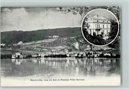 2520 La Neuveville 1908 Gebrauchsspuren Vue du Lac et Pension Villa Carmen AK
