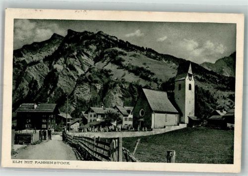 8767 Elm 1919 Foto AK Kirche Bahnpost Zug 3436
