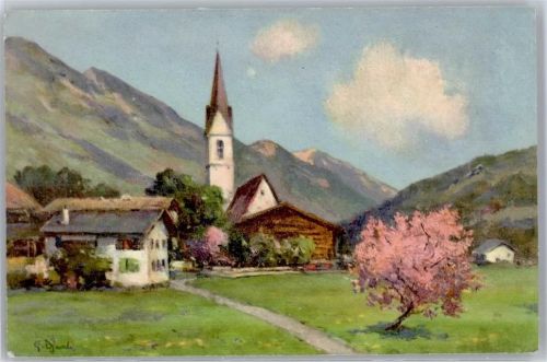 7240 Küblis Künstlerkarte Blick zur Kirche