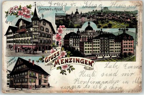 6313 Menzingen 1904 Lithographie Gasthaus Institut