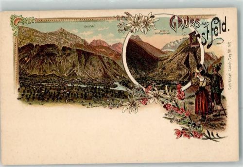 6472 Erstfeld Lithographie Gletscher Wanderer Edelweiss Verlag Künzli Nr 559