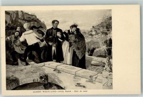 Künstlerkarte sign.Welti Albert Hochzeitsabend Serie A3 Musee D Art et D Histoire