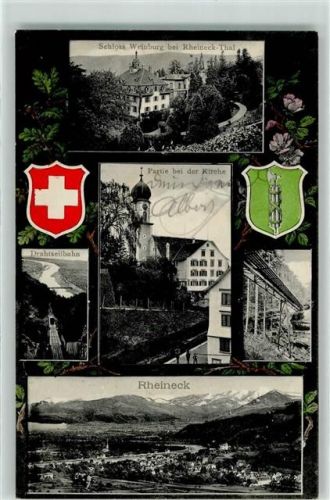 9424 Rheineck 1912 - Schloss Weinburg Kirche Drahtseilbahn Wappen