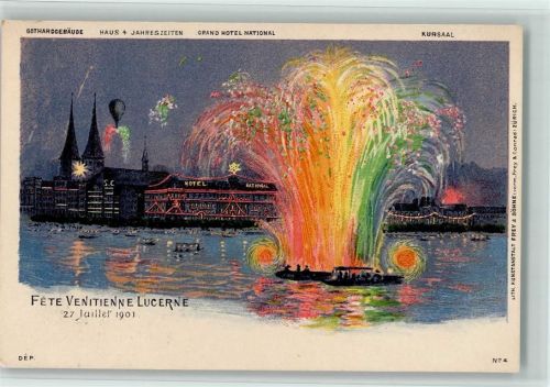 6000 Luzern Lucerne Lithographie Fete Venitienne 1901 Feuerwerk Ballon