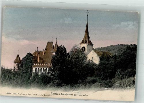 2088 Cressier NE 1906 Foto AK Schloss Jeanjaquet Kirche