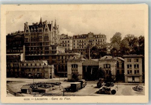Lausanne Losanna Bahnhof Eisenbahn Gare du Flon Bahnhof Schweiz 1914 Foto AK