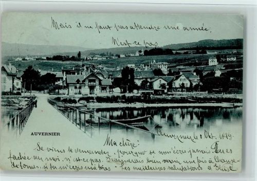 2012 Auvernier 1899 - Teilansicht am Wasser, Erhaltung Knick u. Stempel.