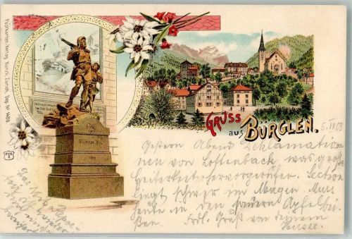 6463 Bürglen UR 1903 Lithographie Denkmal Wilhelm Tell