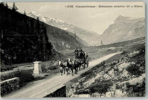 Klausenstrasse Foto AK Postkutsche Klausenstrasse Grenze Uri Glarus