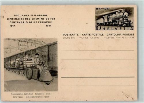 1927 Chemin 1947 Gebrauchsspuren Ganzsache 100 Jahre Eisenbahn Gepäckwagen Mann Waggon