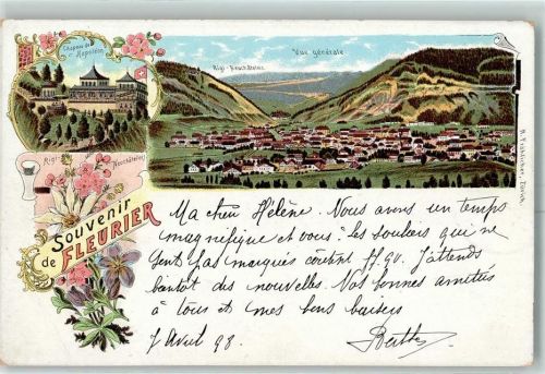2114 Fleurier 1898 Gebrauchsspuren Chapeau de Napoleon Rigi-Neuchatelois Lithographie
