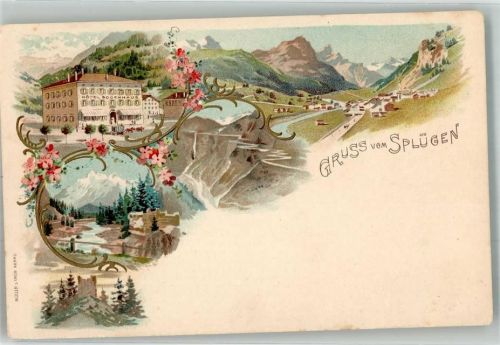 7435 Splügen Lithographie Hotel Bodenhaus