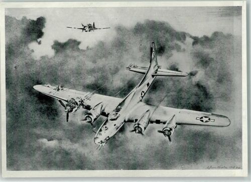 8600 Dübendorf Künstlerkarte Fliegerpostharte Serie 11 Angeschossene Fliegende Festung im Kampf sign. A Rosenthaler