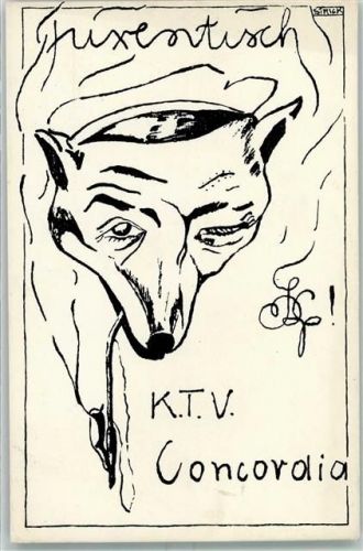 8000 Zürich Künstlerkarte Züricher Singstudenten Fuxentisch sign. Strick