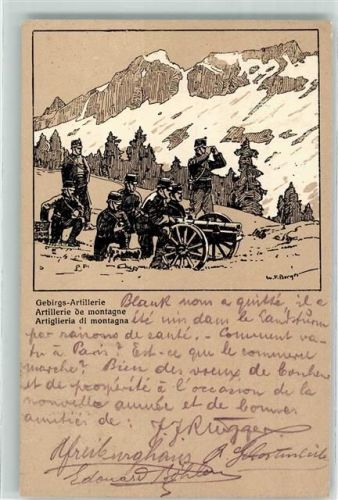 6000 Luzern Lucerne 1914 Künstlerkarte Gebirgs-Artillerie Grenzbesetzung sign. W.F. Berger Ort lt. Stempel