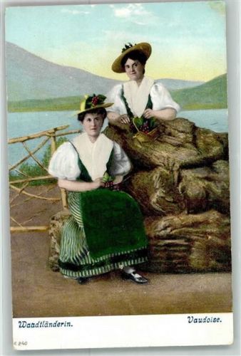 1906 - mit echter Stoff Applikation Vaudoise Frauen mit Weintrauben AK