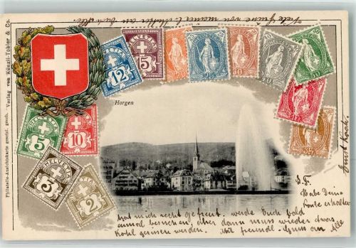8810 Horgen 1904 Prägedruck Briefmarkenabbildungen Wappen Lithographie