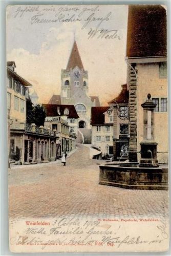 8570 Weinfelden 1904 Gebrauchsspuren Kirche Brunnen Straße