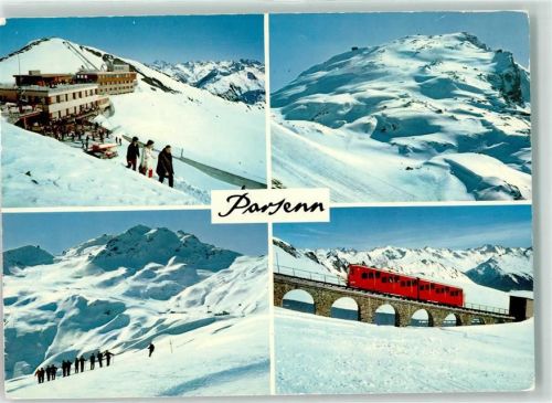Weissfluhjoch - Winter Bergbahn Parsenn Gasthaus Nordabfahrt Skifahrer